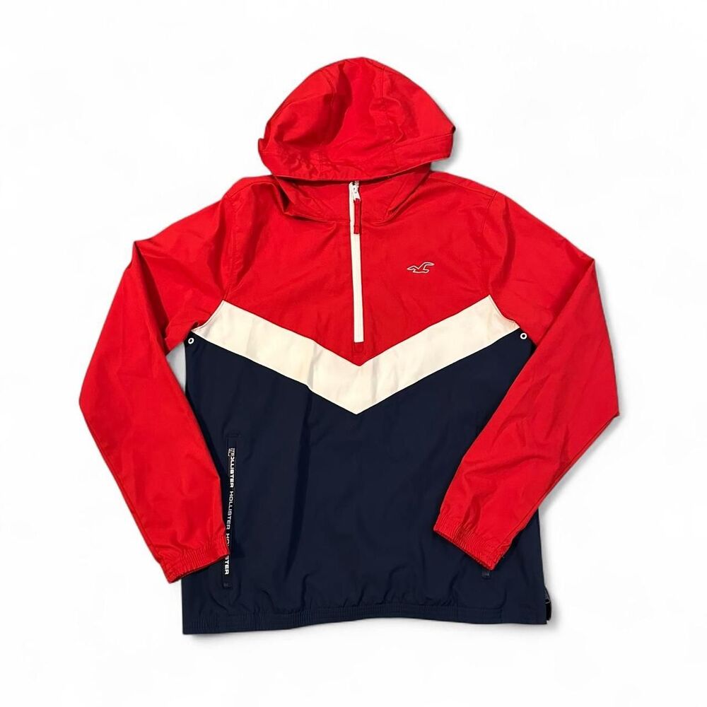 Hollister Co Men M Windbreaker Jacket Quarter Zip Pullover With Hood Streetwear